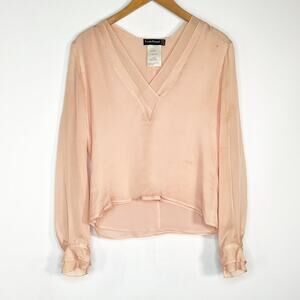 Louis Feraud 100% Silk Dusty Pink Long Sleeve V-neck Blouse Top Womens 4